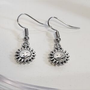 Silver Sun Charm Earrings